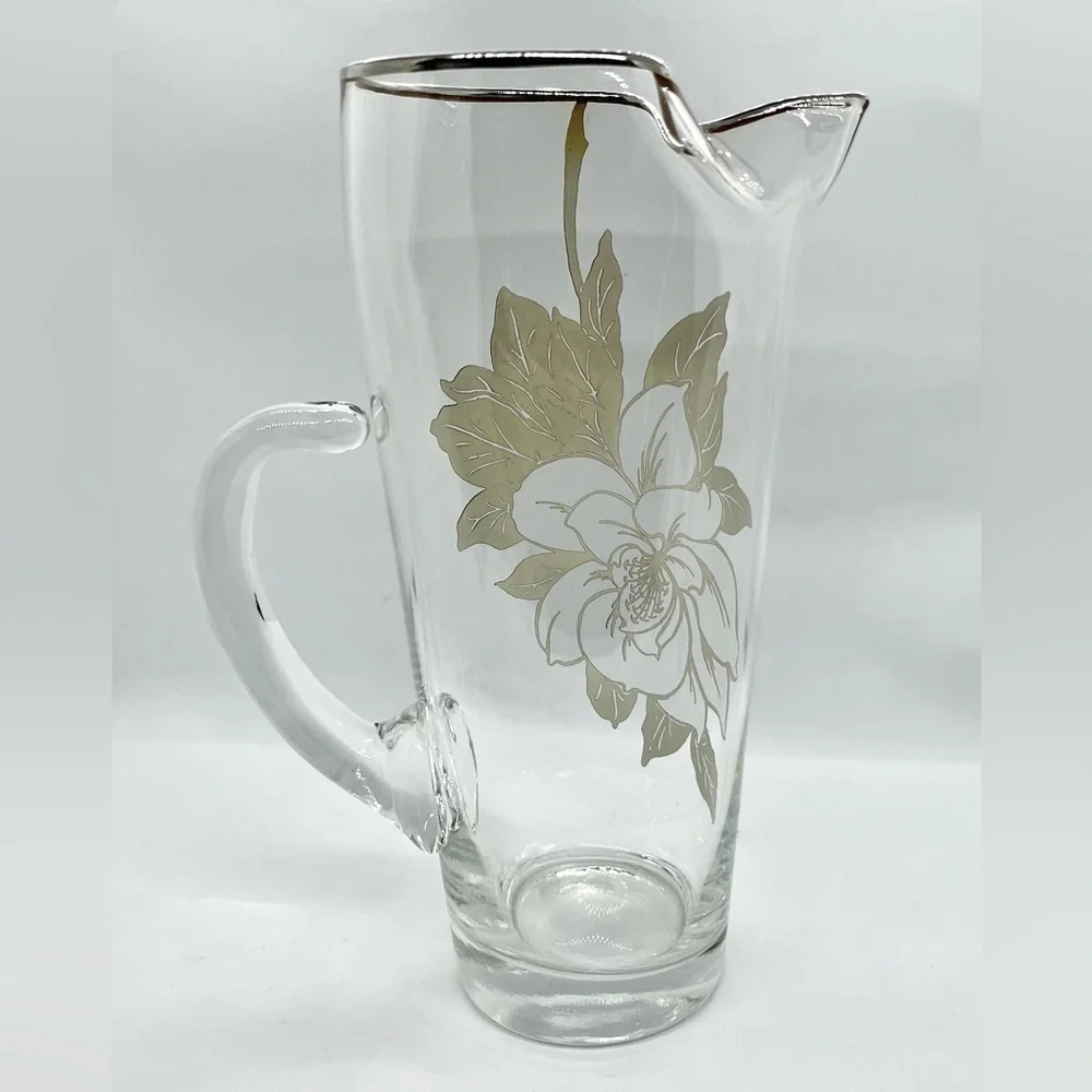 Vintage Imperial Sterling Silver Overlay Glass Pitcher 8.75”